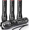 4 Pack LED Tactical Flashlight, BUCASA Ultra Bright Flashlight High Lumens, Pocket Handheld Flashlights with Adjustable Focus & 5 Modes, Waterproof Flash Light for Camping, Hiking, Outdoor, Emergency