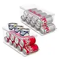 Set of 2 Stackable Refrigerator Organizer Bins Pop Soda Can Dispenser Beverage Holder for Fridge, Freezer, Kitchen, Countertops, Cabinets - Clear Plastic Canned Food Pantry Storage Rack Holds 9 Cans