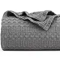 PHF 100% Cotton Waffle Weave Blanket King Size - Washed Soft Lightweight Blanket for All Season - Breathable and Skin-Friendly Blanket for Couch Bed Sofa 108"x90" - Dark Grey