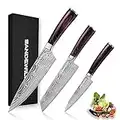 SANDEWILY Professional Kitchen Knives High Carbon Stainless Steel Chef Knife Set,3PCS Ultra Sharp Japanese Knife with Sheath,Ergonomic Pakkawood Handle Elegant Gift Box for Home or Restaurant