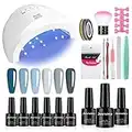 Jeensley Gel Nagellack Starter Kit All-In-One Maniküre mit UV-LED-Härtungslampe für Anfänger Tolles Geschenk Salon Home DIY Blau Grün Rauchig Farbe