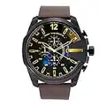 Diesel Watch for Men Mega Chief, Quartz Chronograph Movement, 51 mm Black Stainless Steel Case with a Leather Strap, DZ4401