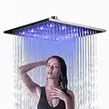 NeierThodore Bathroom LED Changing Color 16-inch Square Rainfall Shower Head Overhead Sprayer,Brushed Nickel