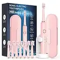 YOUSIMP Sonic Electric Toothbrush for Adults and Women - Rechargeable Electric Toothbrush with 8 Brush Heads, Travel Case, Sonic Toothbrush 3 Hours Fast Charge for 120 Days,H8 Pink1