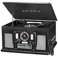 Victrola 8-in-1 Bluetooth Record Player & Multimedia Center, Built-in Stereo Speakers - Turntable, Wireless Music Streaming, Real Wood | Black, 1SFA