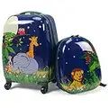 COSTWAY Juego de Mochila y Maleta Infantil Niños, Equipaje de Viaje con Ruedas, Cabina Trolley (Jungla)