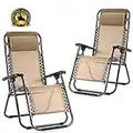 FDW Set of 2 Zero Gravity Chairs Lounge Patio Chairs Outdoor Yard Beach (Tan)