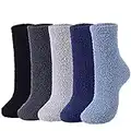 Christmas Socks for Women Slippers Fuzzy Socks Cozy Winter Socks Warm Thick Plush Stocking for Adult Blue 5 Packs One Size