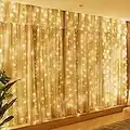 HXWEIYE 300LED Lichtervorhang Warmweiß, 3mx3m Lichterkettenvorhang USB 8 Modi LED Lichterkette mit 12 Haken Fernbedienung Timer verstellbare Helligkeit für Weihnachten Party Innen und außen Deko