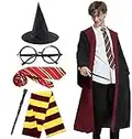 Amycute Erwachsene Cosplay Kostüm mit Umhang Outfit Set Zauberstab Krawatte Brille Halloween Kostüme Zauberer Kostüm für Erwachsene für Cosplay, Karneval, Party, Geburtstag, Halloween.