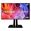 ViewSonic VP3268a-4K 32-inch 2160p UHD Professional Monitor, 100% sRGB, Pantone Validated, Colour Blindness Mode, USB Type-C, HDMI, DisplayPort, Ethernet, for Graphic Design, Photo & Video Editing