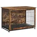 Feandrea Dog Crate Furniture, Side End Table, Modern Kennel for Dogs Indoor up to 70 lb, Heavy-Duty Dog Cage with Multi-Purpose Removable Tray, Double-Door Dog House, Rustic Brown UPFC003X01