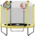 LANGXUN 60" Trampoline for Kids - 5ft Outdoor & Indoor Mini Toddler Trampoline with Enclosure, Basketball Hoop, Baby Toddler Trampoline Toys, Age 1-8 (Yellow)