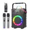 VerkTop Karaoke Machine, Portable Bluetooth Karaoke Speaker with 2 Wireless Mics for Adults Kids Singing Machine with Disco LED Lights Gifts for Girls Boys Home Party