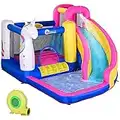 Outsunny Hüpfburg mit Gebläse Rutsche Pool für 4 Kinder aufblasbare Springburg für 3-8 Jahre Kinder Outdoor Wasserpark für Kinder Oxford-, Polyester-Gewebe Mehrfarbig 345 x 300 x 210 cm