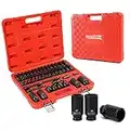 Schlagschrauber Nüsse Set, 8-32mm 1/2" 43 tlg Impact Socket Set| Metrische Größen 8 bis 32 mm | 43-teiliges tiefes und flaches Sortiment | CR-MO Stahl | Verlängerungsstangen | Kreuzgelenk und Adapter