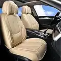 Coverado Universal Seat Covers Full Set, 5 Seats Universal Seat Covers for Cars, Waterproof NAPPA Leather Car Seat Covers with Head Pillow, Auto Protectors Fit for Most Sedans SUV Pick-up Truck, Beige