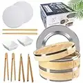 YJ-DESIGNS 12 Pcs Stainless Steel Bamboo Steamer Basket Complete Kit- 10 inch (2 Tiers) - Dumpling Steamer Veggie Bamboo basket - Vegetable Food Steamer for Cooking - Rice steamer - Steam Pot Basket