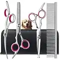 TINMARDA Professional Dog Grooming Scissors Kit with Safety Round Tips, Sharp and Durable Titanium Coated Pet Grooming Shears for Dog Cat