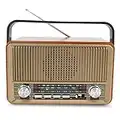 Radio Portatile Vintage, Classico Legno Radiolina AM/FM/SW con Altoparlante Bluetooth Batteria Ricaricabile da 1200 mAh Potenziata Supporta TF/AUX/USB