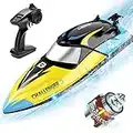 DEERC Brushless RC Boat, 30+ mph Fast Remote Control Boats with Never Capsize&Low Battery Alarm Function, 2.4GHz Racing Boat with LED Lights for Seas, Pools&Lakes, Speed Boat Toy for Adults Boys&Girls