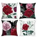 Bonhause Federe per Cuscini Fiori di Rosa 45 x 45 cm Copricuscini Decorativi Fiore Rosso Velluto Morbido Federa per Cuscino Divano Letto Casa Decorazione Set di 4