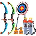 Kids Bow and Arrow, Kids Archery Set with 2 LED Light Up Bows, 12 Suction Cup Arrows, 2 Quivers, 6 Moving Targets and 1 Standing Target, Kids Outdoor Toys Garden Games Gifts for Boys Girls 6-12 Years