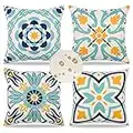 Dremisland Lot de 4 Taie d'oreiller Extérieure Imperméable Imprimées Florales Housses de Coussin Boho Farmhouse Taie Coussin Canapé Decoration pour Terrasse Jardin Balcon Salon Chambre,45x45cm