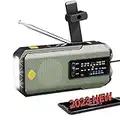 (2023 Newest) iRonsnow Solar Emergency Wind Up Radio, Portable Hand Crank AM/FM Radio with SOS Alarm LED Torch, 2000mAh Rechargeable Power Bank USB Phone Charger Flashlight for Camping (IR102 Green)