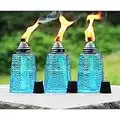 Seraphic Citronella Garden Oil Burner Glass Tabletop Tiki Torches for Outdoors, Set of 3, Blue