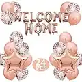 Bannière à la Maison de Bienvenue Welcome Home Lettre Ballon avec Ballons étoiles Paillettes pour Welcome Home Famille Décorations de Fête la Maison (paquet de 24, or rose)