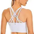 CRZ YOGA Women's Strappy Longline Sports Bras - Wirefree Padded Medium Impact Workout Crop Tank Top White Medium