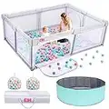 EIH 79 Inch x 59 Inch Large Baby Playpen with Ocean Ball Pit & 100PCS Balls Play Yard for Babies and Toddlers Indoor and Outdoor Kids Activity Center, Light Grey