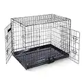 Dog Cage Crate – Pet Black Metal Folding Cage with 2 Doors (Front & Side) with Chew Resistant Plastic Base Tray and Carrier Handle – Heavy Duty Box Perfect for Puppy Training (Medium)