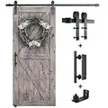 SMARTSTANDARD 6.6FT Sliding Barn Door Hardware Whole Kit (Include 6.6ft Track Kit & Pull Handle Set & Floor Guide), Smoothly and Quietly, Easy to Install, Fit 36"-40" Wide Door Panel (J Shape)