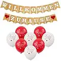 Akrcheft Willkommen Zuhause Girlande, Welcome Home Banner,Herzlich Willkommen Girlande mit 19 STK Wimpeln und 8 Luftballons für Einweihungsparty ,Hochzeit, Home,Geburt,Fest Dekorations