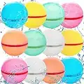 HOLIIO Reusable Water Balloons Magnetic Self Sealing Quick Fill Water Balloons, Soft Silicone Water Balloons, Happy Water Bombs for Kids, Water Fight Games, Water Park, Pool Beach Party (12pcs)