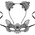 Cat Mask and Cat Ears Headband for Women Masquerade Masks Costume Catwoman Accessories Make Up Party Favors