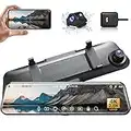 GKU Dash Cam Front and Rear Camera 4K & 2.5k,12" UHD Touch Screen Rearview Mirror Dash Cam for Car, Waterproof Backup Camera, WiFi, GPS, Stunning Night Vision, Reverse Assistance, 24H Parking Monitor