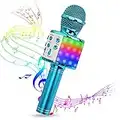 Karaoke Mikrofon, Drahtlose Bluetooth Mikrofon mit Tanzen LED Lichter, Tragbares Handmikrofon mit Lautsprecher und Aufnahme,Drahtlose Mikrofon Player für Erwachsene und Kinder (Blau)