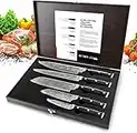 Knife Set, HOBO Professional Kitchen Knife Set with Wooden Box, Stainless Steel Finish, Includes Chef Knife, Bread Knife, Carving Knife, Utility Knife and Paring Knife (5 Pieces)