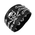 Flongo Bracelet Punk Rock pour Homme Motard Biker, Bracelet Manchette Cuir Composé Tête de Mort Crâne Chaînes Bracelet Large Réglable Chic Bijoux Fantaisie Cadeaux Anniversaire Noël