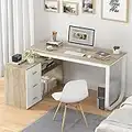 Homsee Home Office Computer Desk Corner Desk with 3 Drawers and 2 Shelves, 55 Inch Large L-Shaped Study Writing Table with Storage Cabinet - Walnut and White