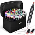 Dual Tip Alcohol Marker Pen, 80 Colors Art Markers, Alcohol Based Permanent Markers with Fine & Broad Tips, Coloring Markers with Portable Case for Adult Kids Beginner Artist Drawing