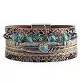 JAOYU Leather Wrap Bracelet for Women Multi Strands Feather Cuff Bracelets with Magnetic Clasp Gift for Women Girls