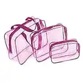 Trousse de Toilette Transparente,Set de Voyage dans Bagages à Main, Sac Cosmétiques pour Hommes et Femmes 3 en 1 Cadeaux Sacs de Maquillage et étuis Sac en Plastique Sac de Voyage en PVC (Rose)