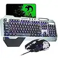 Hoopond Combinaison Clavier et Souris de la, Hybride Filaire/RVB 16 Types de Clavier USB rétro-éclairé en métal Noir avec Support Manuel + Souris 3200DPI Respirant 4 Couleurs + Tapis de Souris