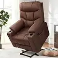 Esright Power Lift Chair Recliner for Elderly, Lift Chair with Heated Vibration Massage,Heavy Duty Electric Recliner with Side Pockets, USB Charge Port & Cup Holders, Brown