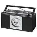 Jensen MCR-1000SB Modern Retro Music System Portable CD/Cassette Player Stereo Boombox, LCD Display, Compact Dual Cassette Deck Recorder, AM/FM Radio, Bass Boost + Aux in & Headphone Jack