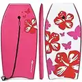 Goplus Boogie Boards for Beach, 37-41'' Super Lightweight Body Board with EPS Core, XPE Deck, HDPE Slick Bottom, Wrist Leash for Sea, Pool, Bodyboard Surfing for Kids Teens Adults (37 inch, Rose)
